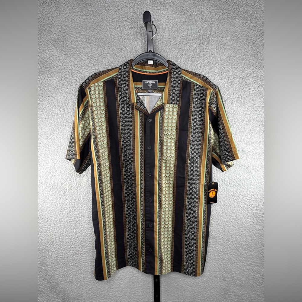 CAPTAIN FIN Men's TBD Woven Shirt Blk/Multicolor SIZE L  NWT